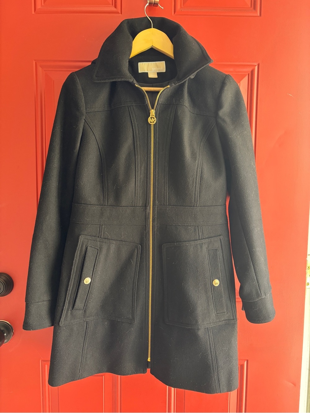 MICHAEL by Michael Kors Black Wool-Blend Zip Front Coat